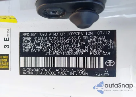 2013 Scion Tc z USA, uszkodzony, nr VIN JTKJF5C71D3052579